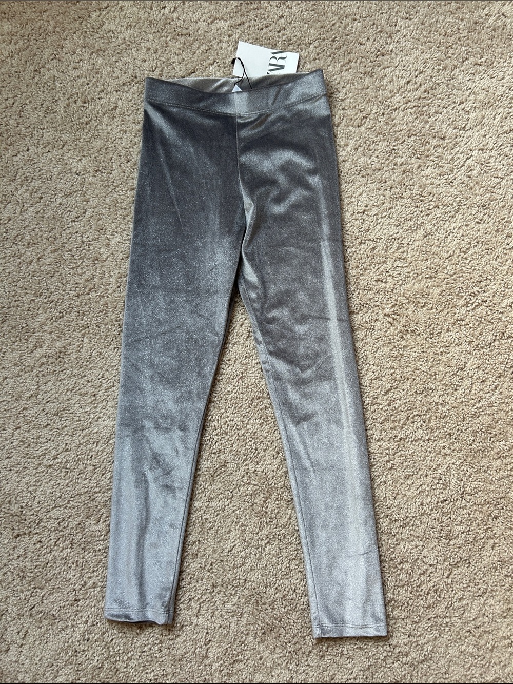 Zara light gray & silver velvety leggings. 8 yrs